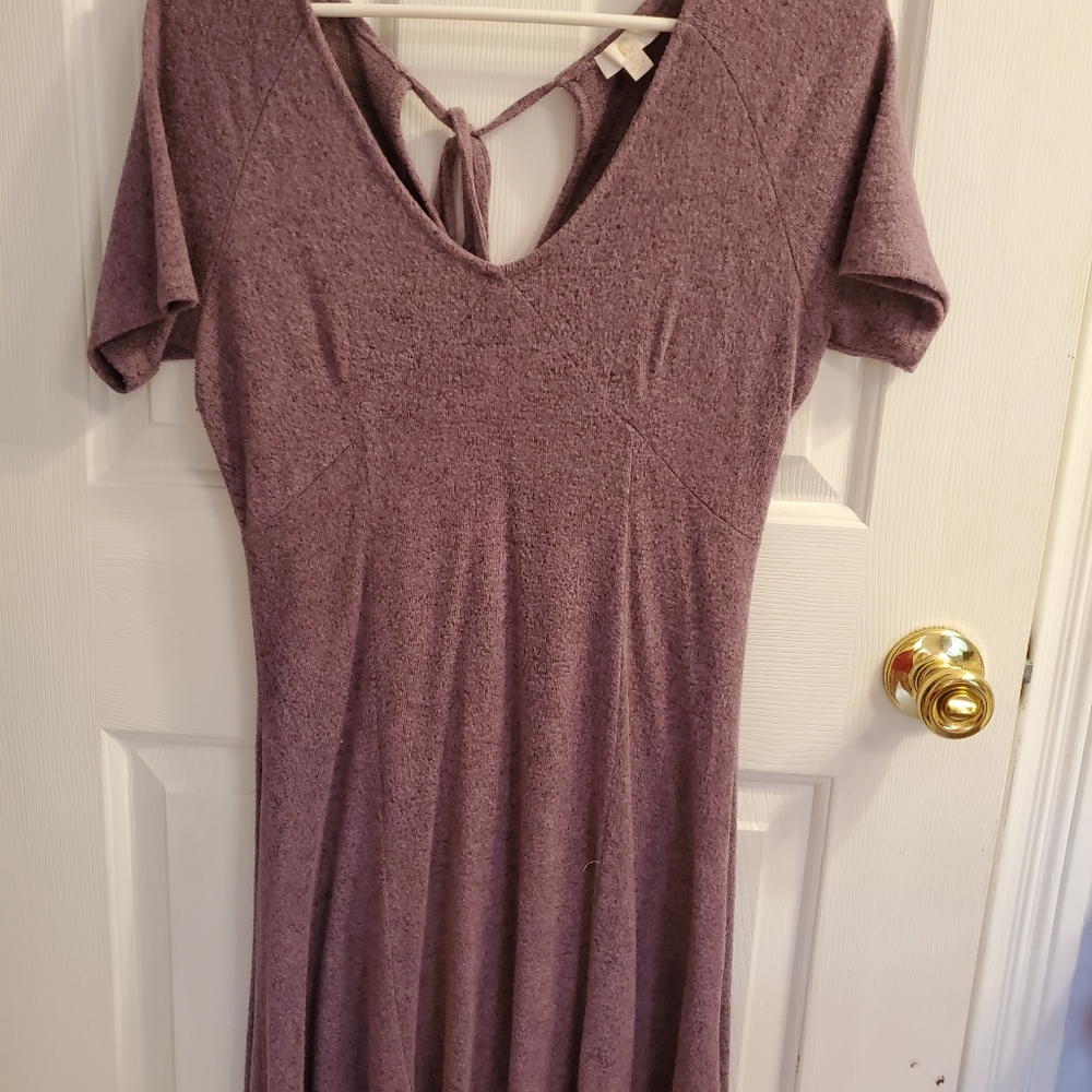 Mauve sweater dress with tie back.